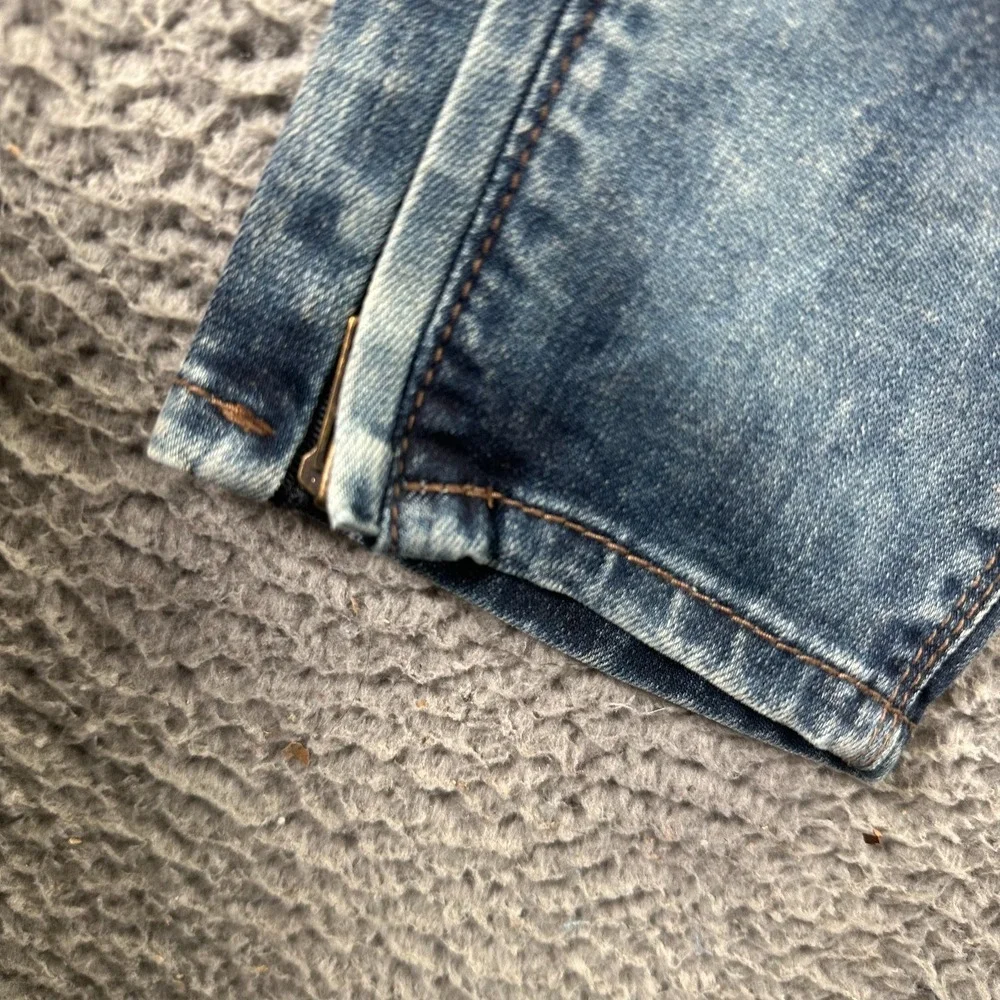Jeep Legendary Jeans Men 30x28 Blue Denim Tapered Faded Biker Stretch Patchwork‎